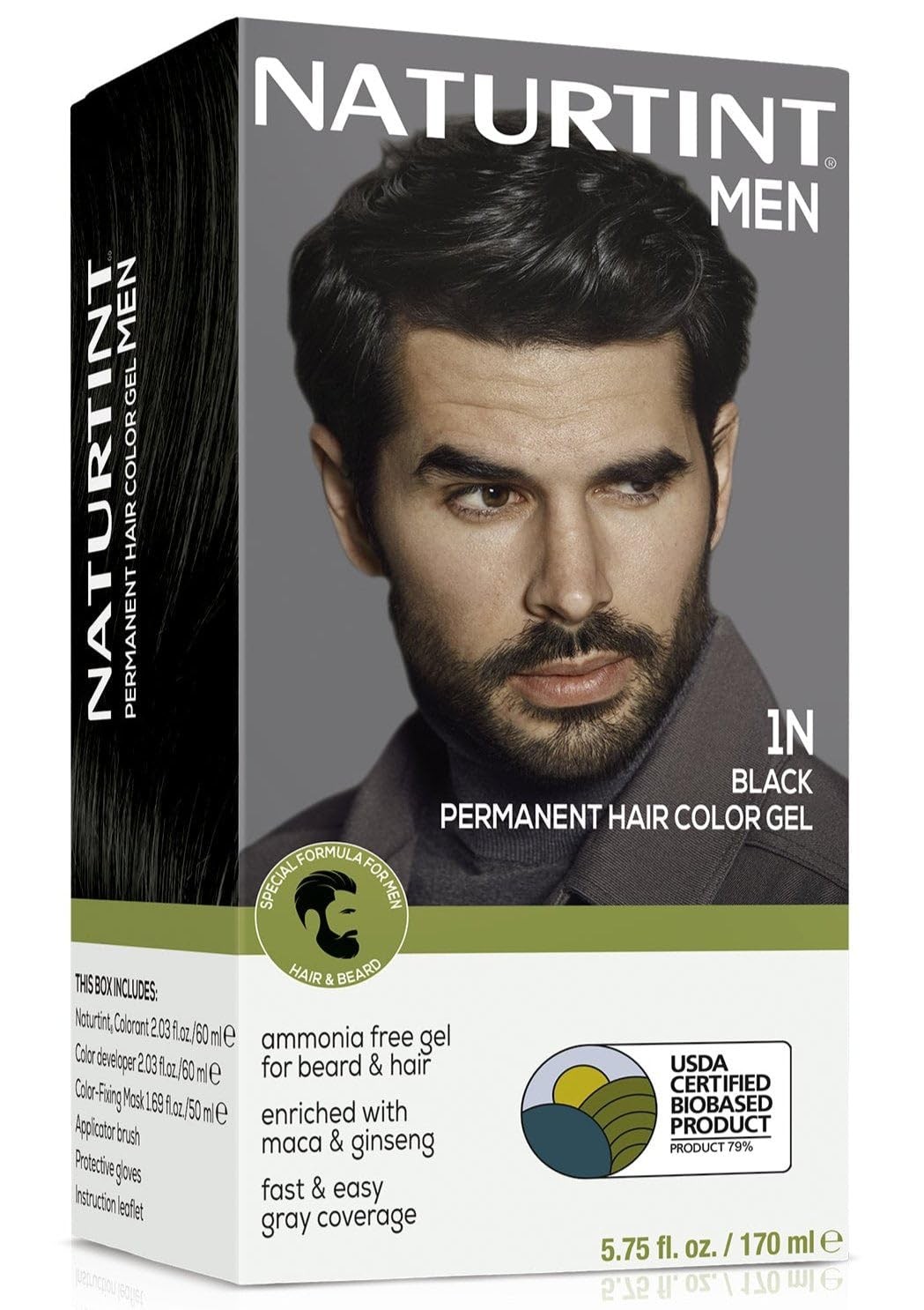 Mens Permanent Hair Color for Hair Beard and Mustache (1N Black)