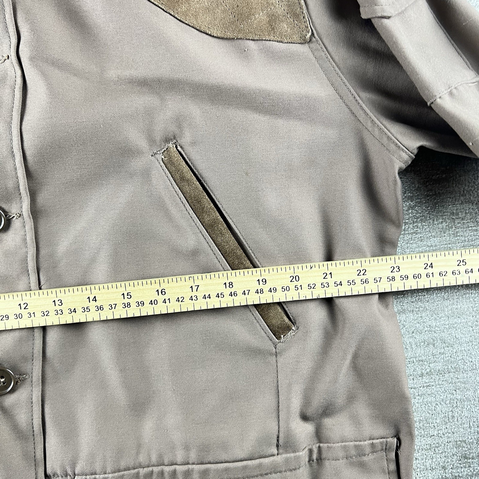 Vintage 10X Hunting Shooting Jacket Men Size L Brown Canvas Leather Pads USA 60s