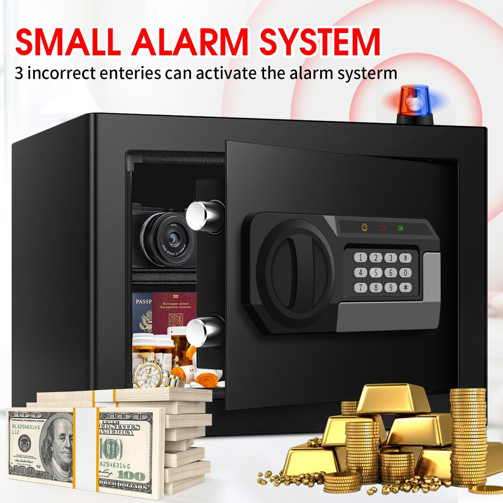 1.2 Cubic Feet Small Fire Safe Box for Home, Fireproof Lock Box, Security Mon...