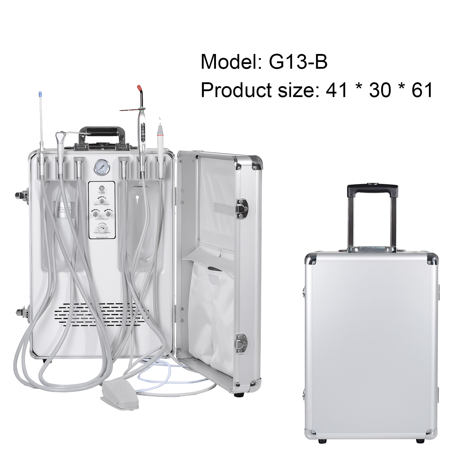 Portable Dental Unit Oil-free Air Compressor G13-B+LED Curing Light+A Scaler 4H