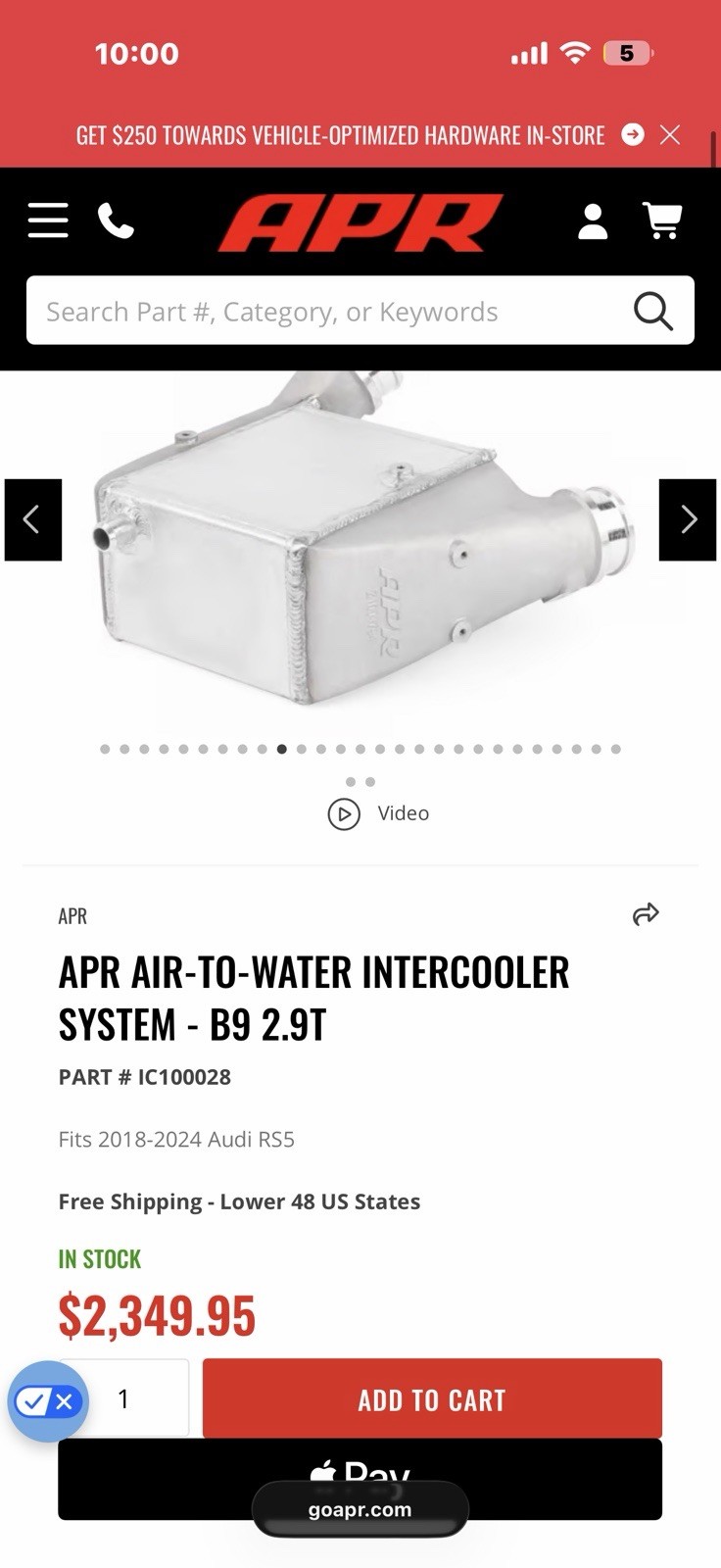 APR Air to Air Intercooler For Audi rs5 (Sealed Box Never Opened)