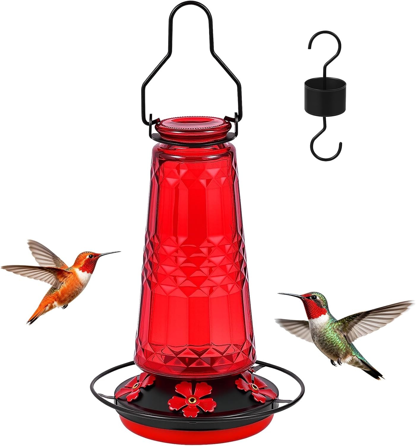 Hummingbird Feeders Outdoors Hanging Glass Nectar Feeder W/ Ant Moat & 5 Bee