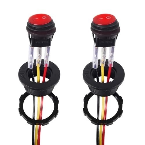 2PCS Waterproof 12V Round Rocker Switch Waterproof with Shell Red LED Red-2pcs