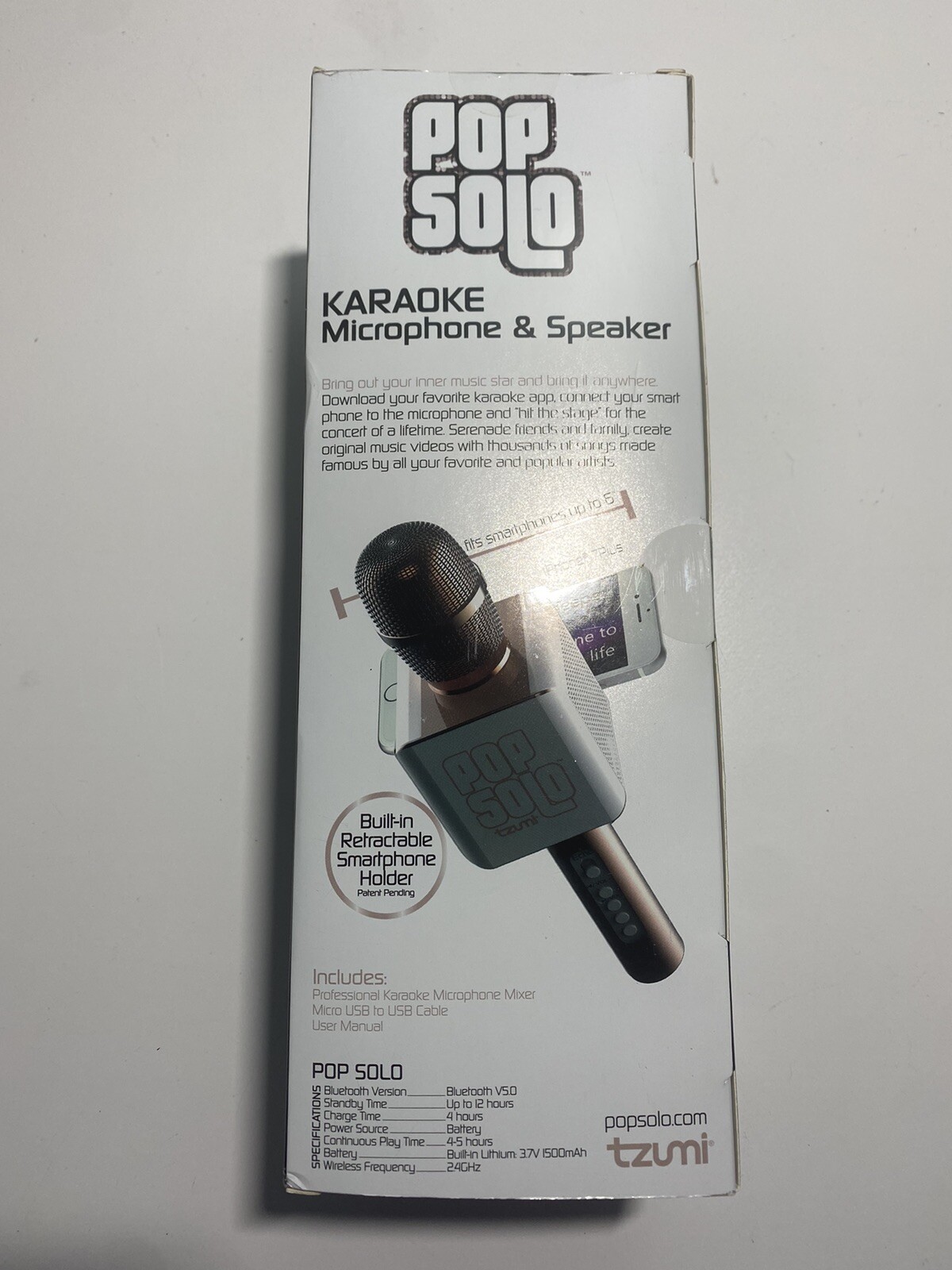 Tzumi Pop Solo Wireless Bluetooth Karaoke Microphone & Speaker with Phone Holder