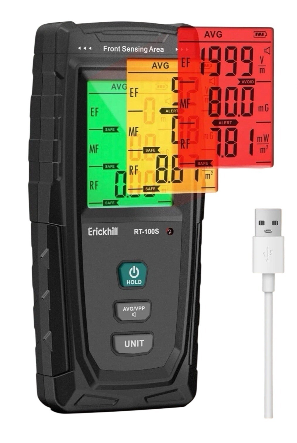3-in-1 Rechargeable EMF Tester With Digital Display MOD RT-100S, Black/Red NEW