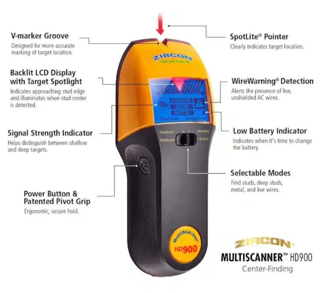 Zircon Multiscanner HD900 3" Multifunction Stud Finder