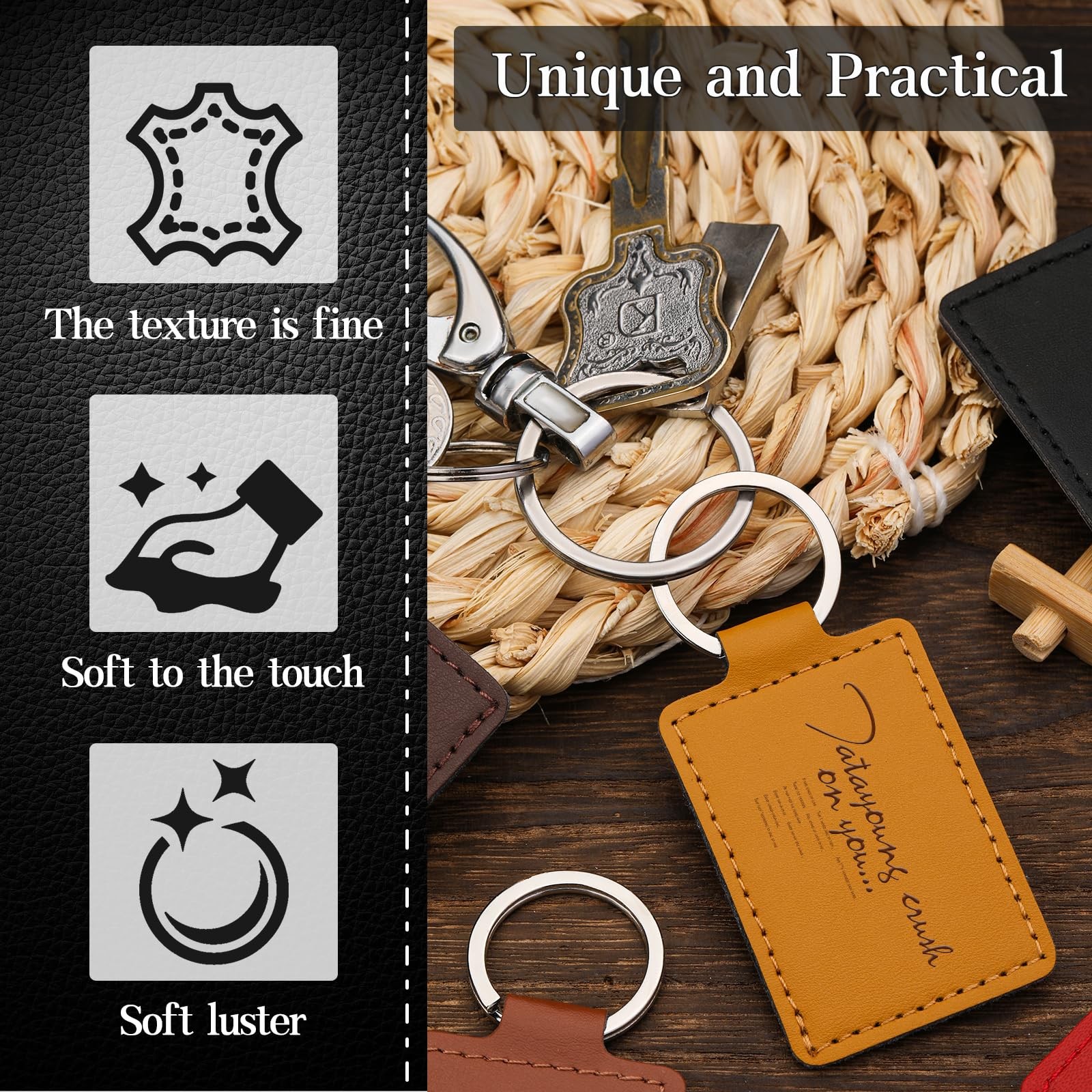 30 Pcs Leather Key Fob Kit, Rectangular Leather Keychain Blanks with Keychain...