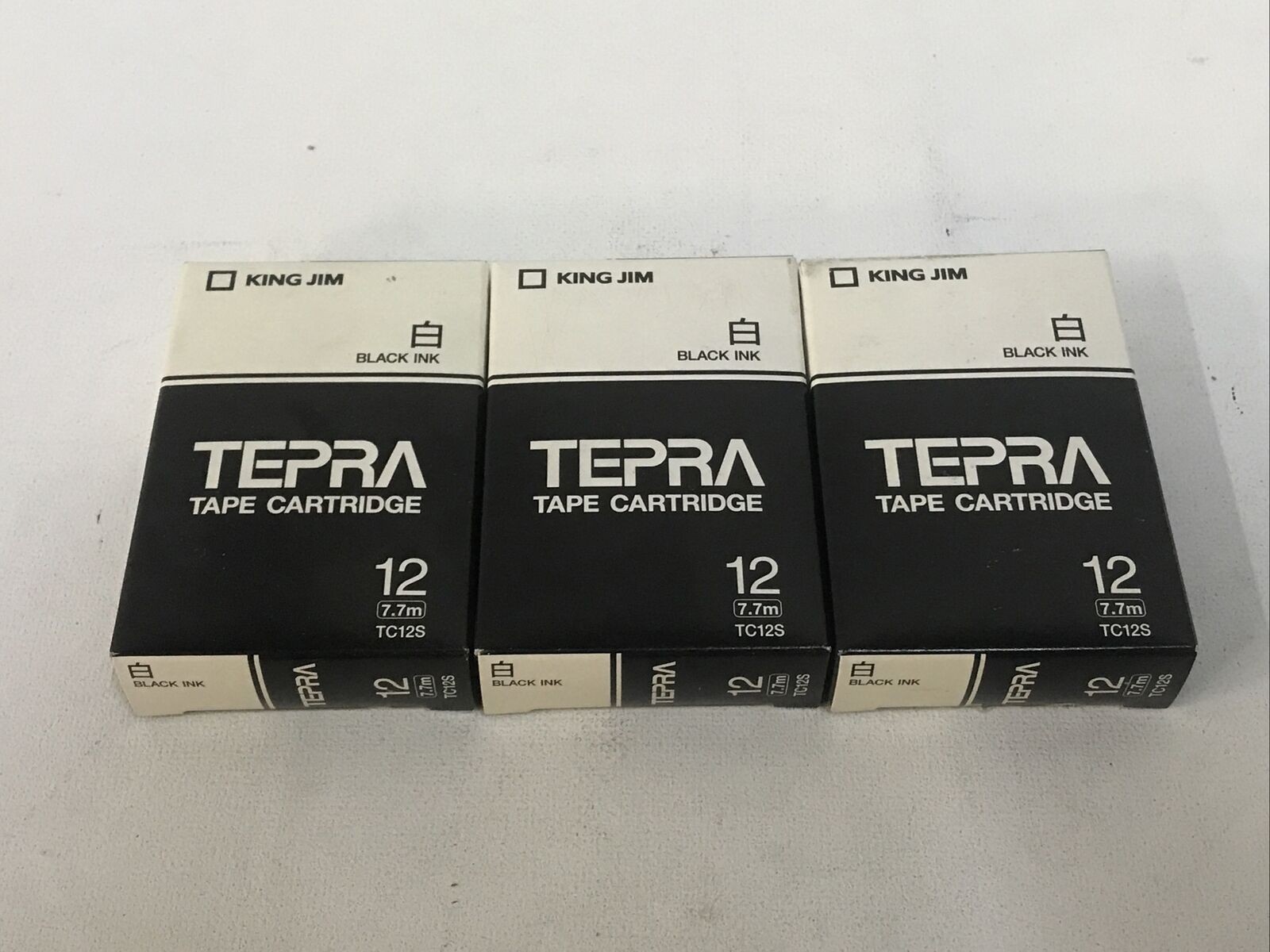 King Jim Co TC12S Tepra TC 12 Tape Cartridge 7.7m Black Ink *Lot Of 3*