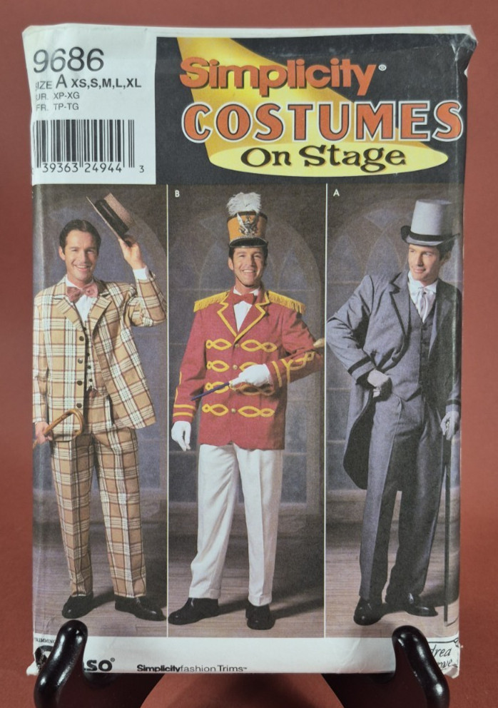 Simplicity Costumes on Stage 9686 Size A XS - XL FF Uncut Men's Suits