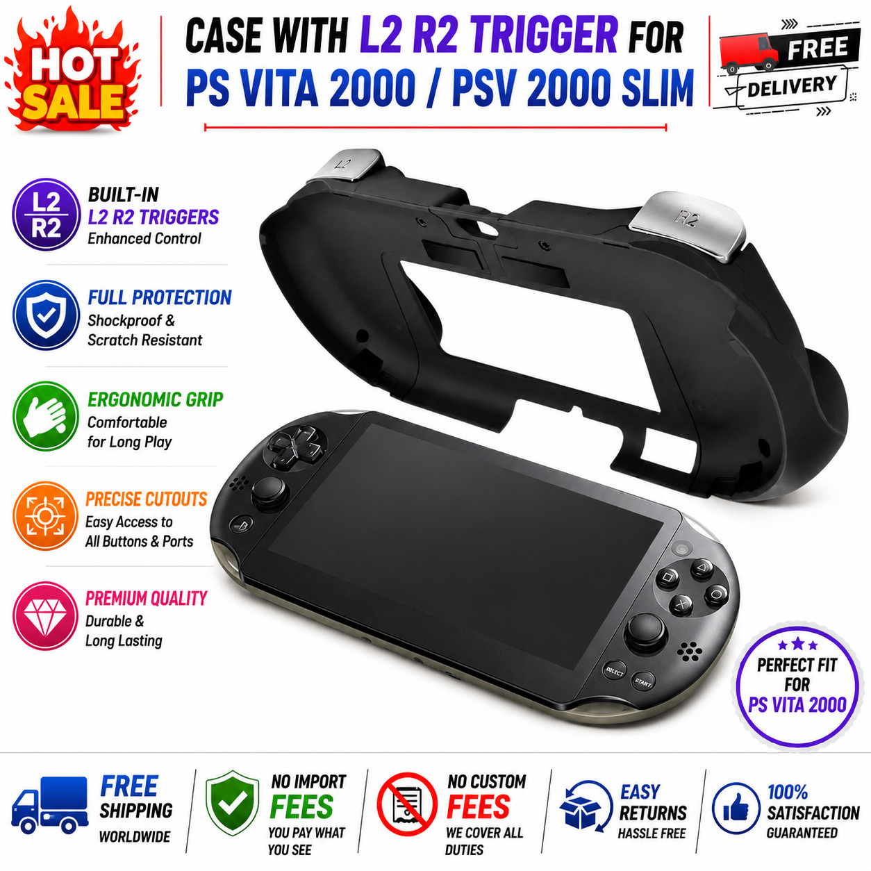 US - L2 R2 Trigger Button Grips Handle Case Cover for Sony PS Vita 2000 PSV 2000