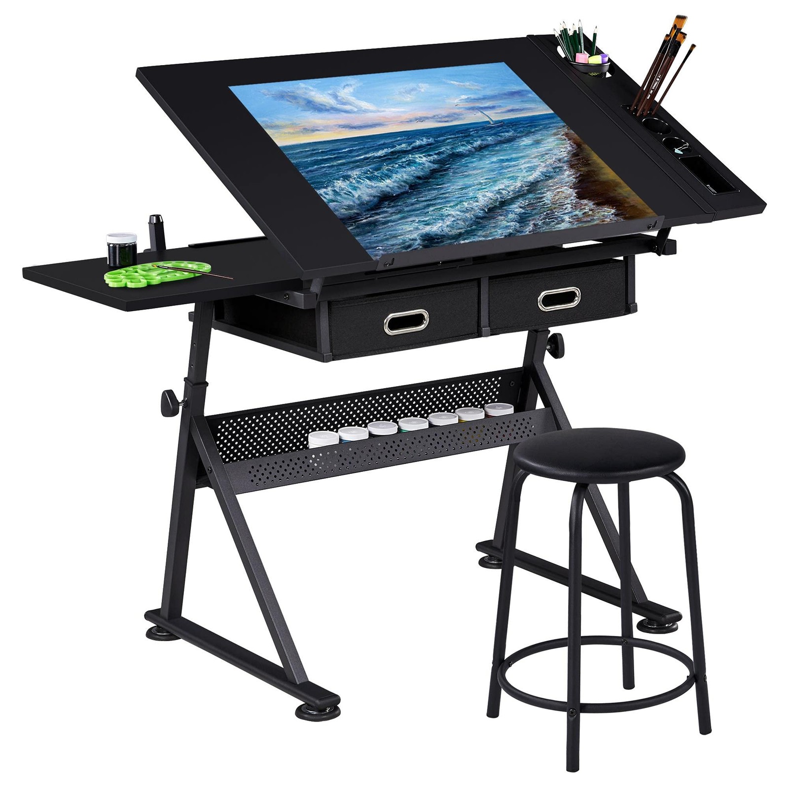Topeakmart Drafting Table for Artists, 47.5" x 23.6" x (27.5-36.5"), Black