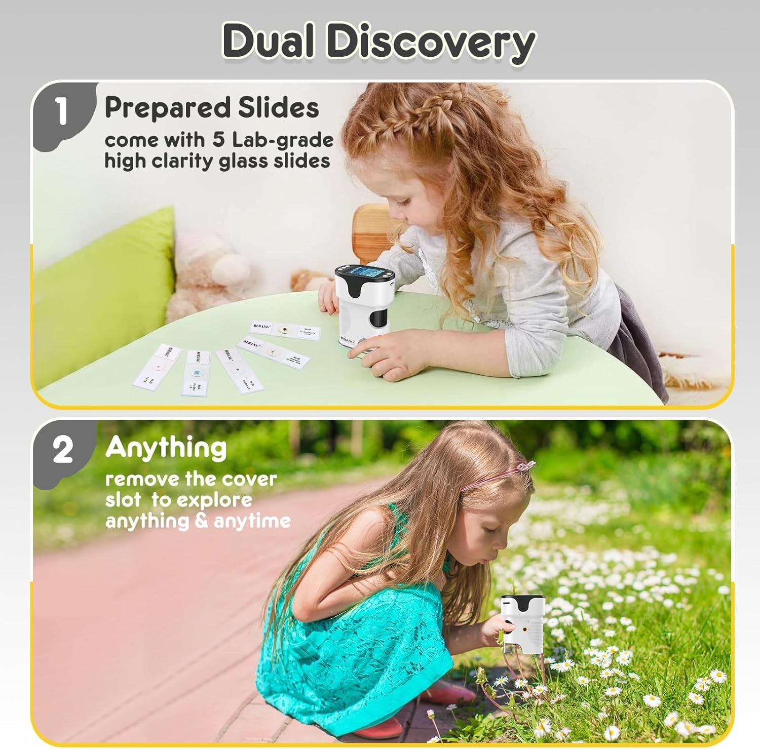 Portable 1000X Digital Microscope Kids 4K 2" Screen Rechargeable w/Slides Gift