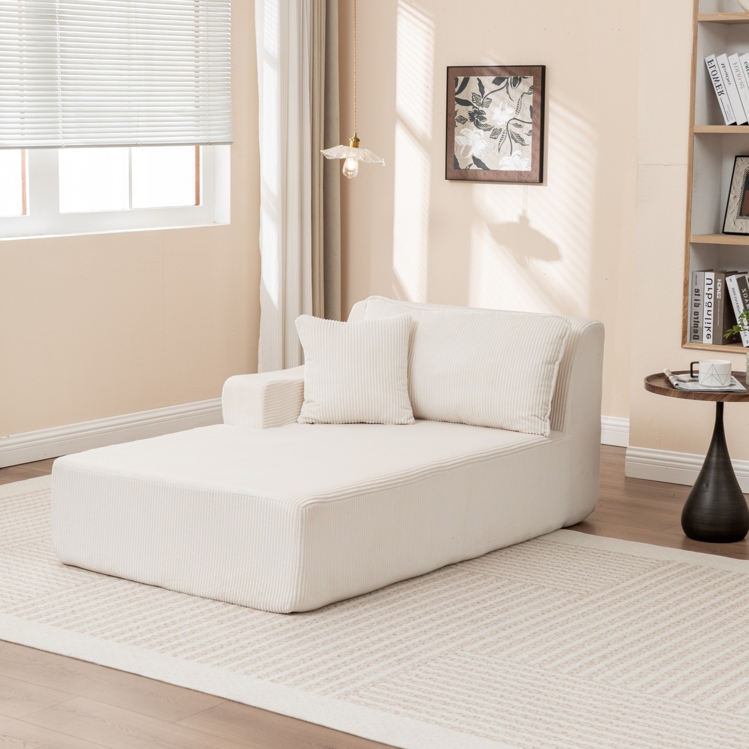 Modern Single Upholstered Chaise Lounge Chair w/ Right Armrest for Living Room