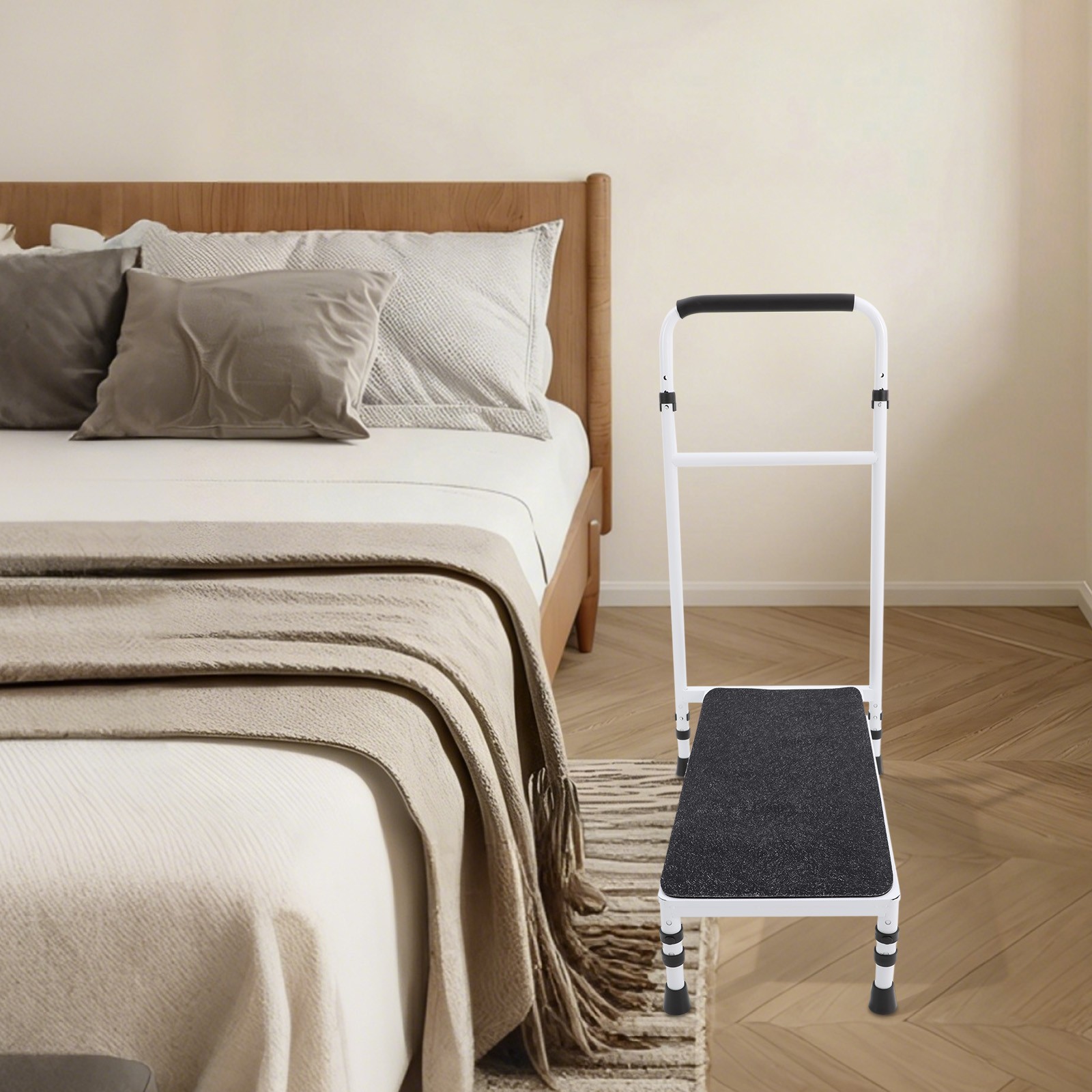 Adjustable Handle Bedside Step Stool 330LBS Anti-slip Senior Mobility Stool