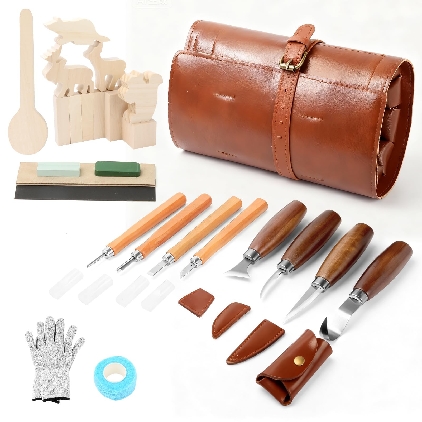 Wood Carving Kit,26pcs Wood Carving Tools with 4 Wood Carving Knives,4 Detail...
