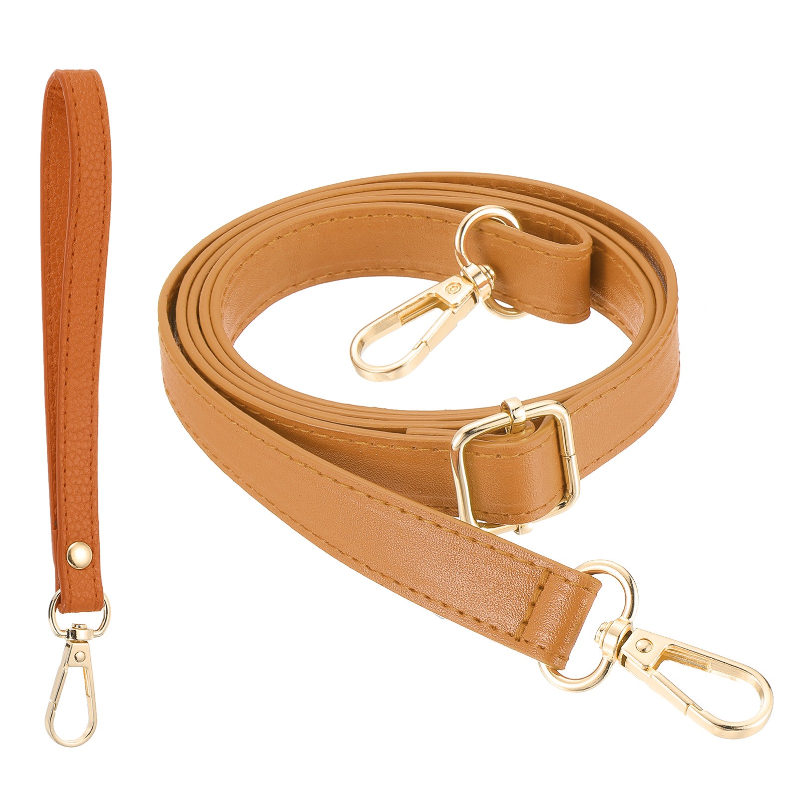 28-52 Inch Adjustable PU Leather Purse Strap with Wristlet, Yellow/Gold