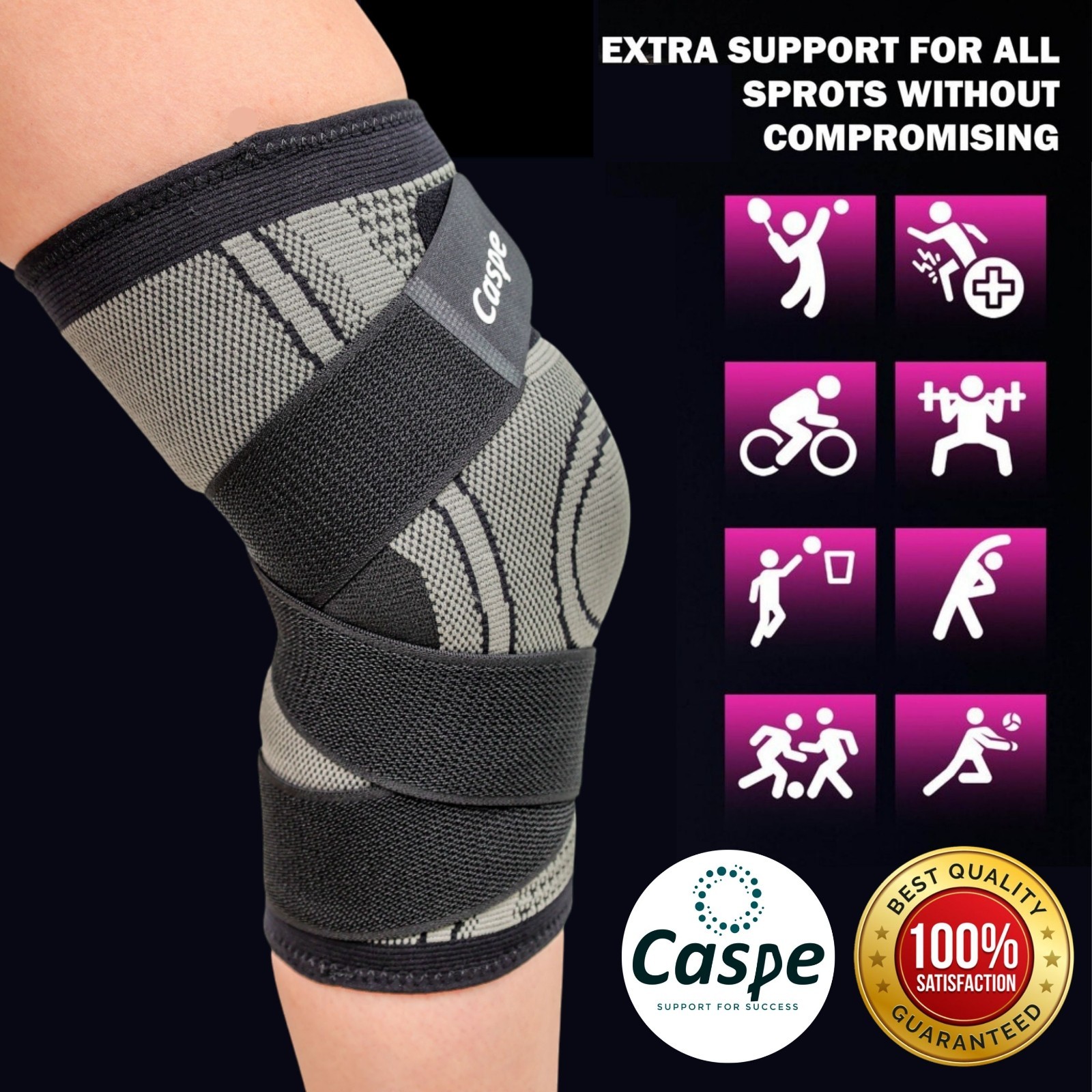 2× Knee Sleeve Compression Brace Support Sport Joint Pain Arthritis Relief Strap