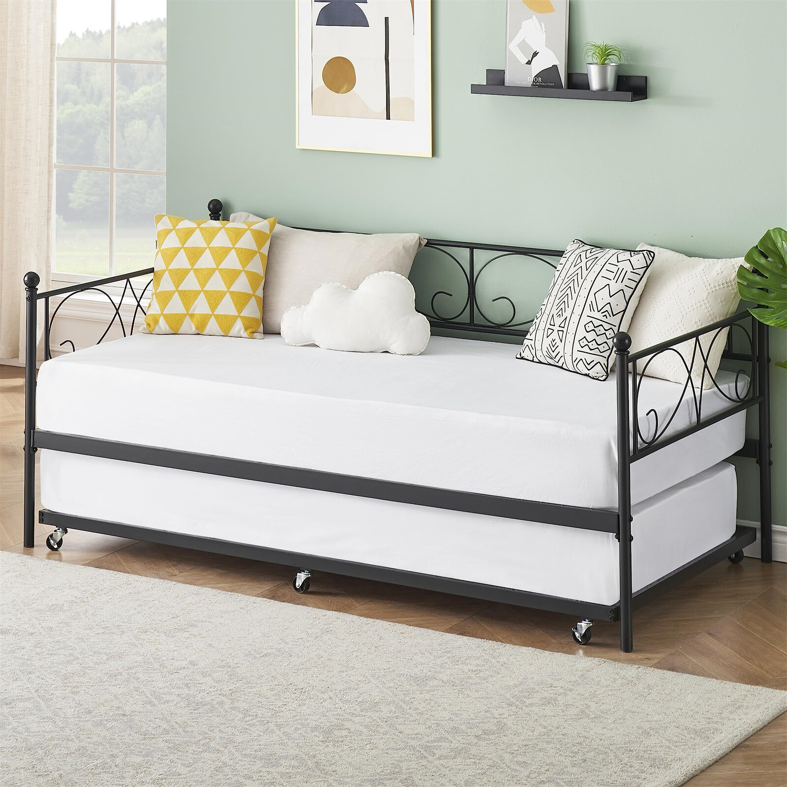 ⭐Twin Daybed with Trundle Metal Twin Trundle Bed Frame Sofa Bed Frame for Living