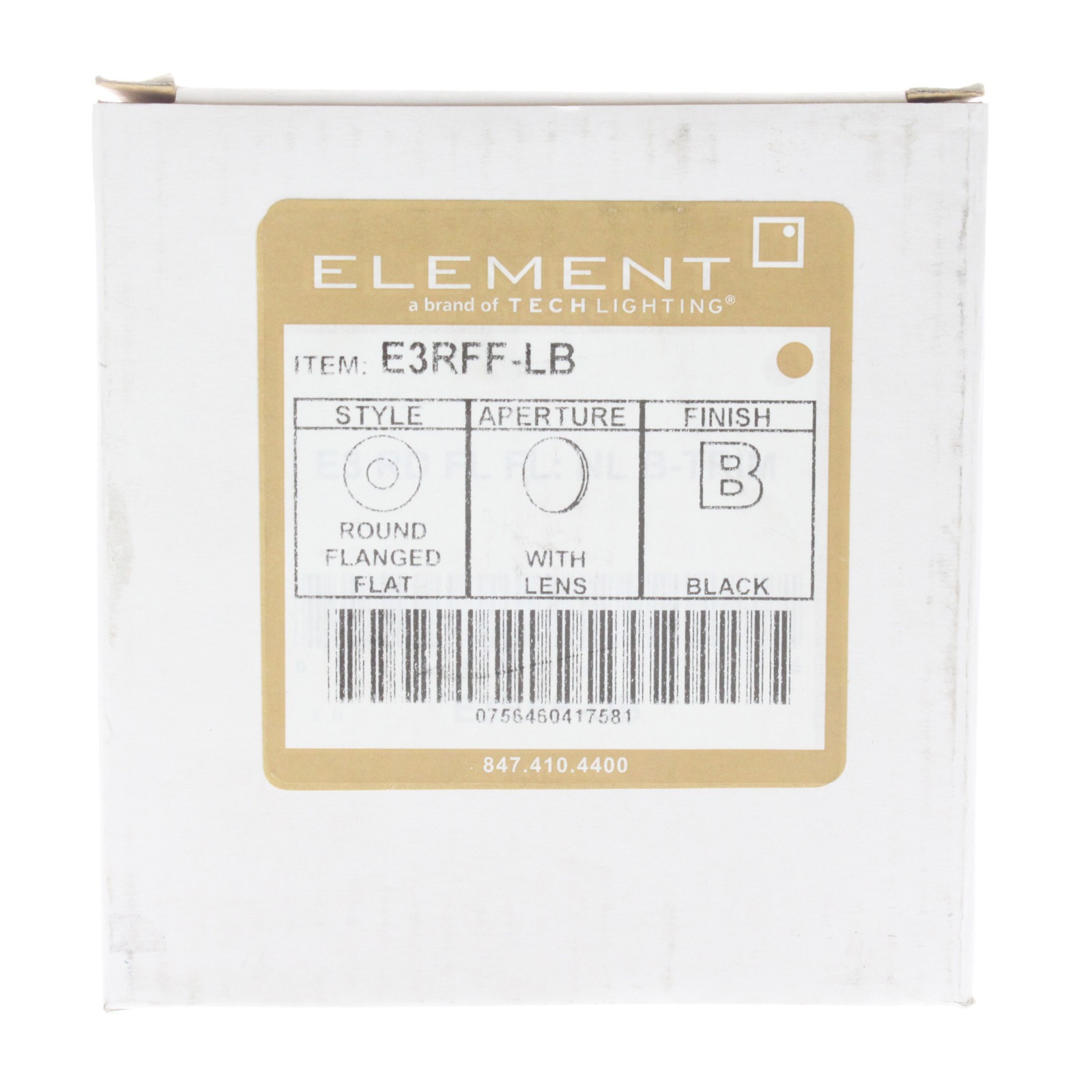ELEMENT LIGHTING E3RFF-LB FLANGED ALUMINUM FLAT LENS TRIM, 3-INCH, BLACK