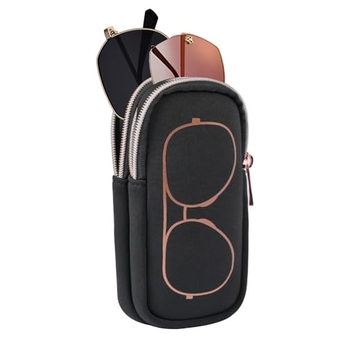 Double Eyeglass Case Soft,Portable Dual Glasses Cases with 2 Compartments Black