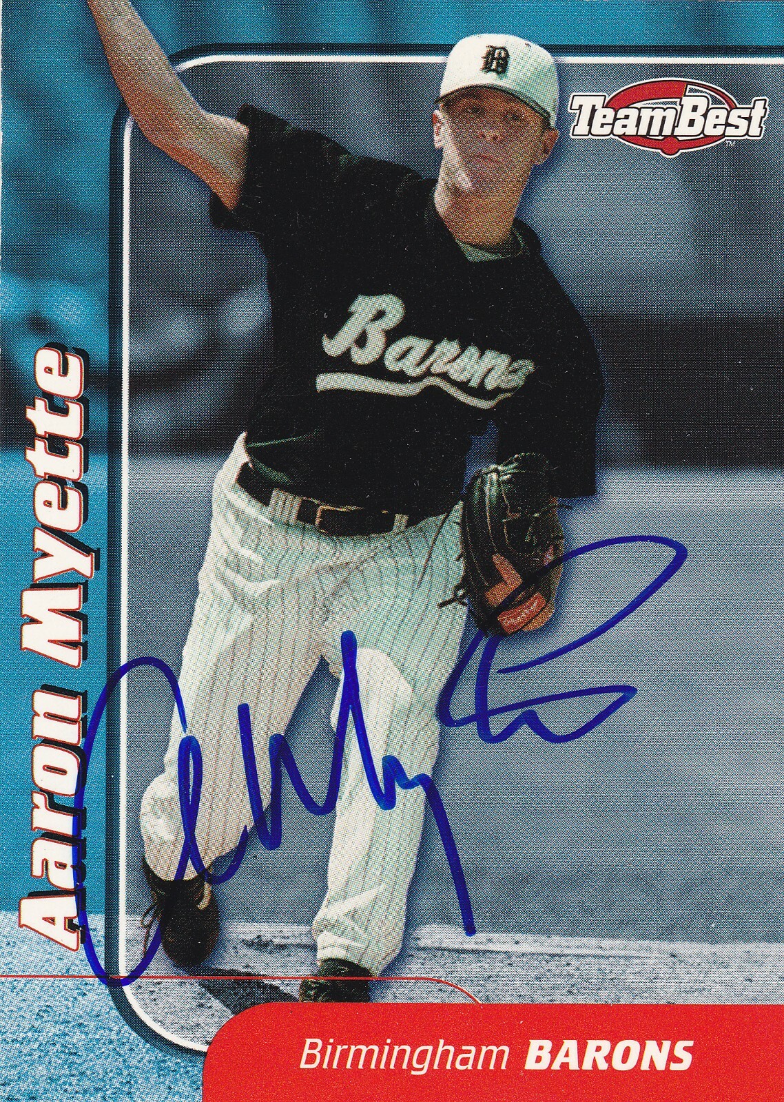 AARON MYETTE BIRMINGHAM BARONS SIGNED 1999 CARD RANGERS WHITE SOX INDIANS REDS