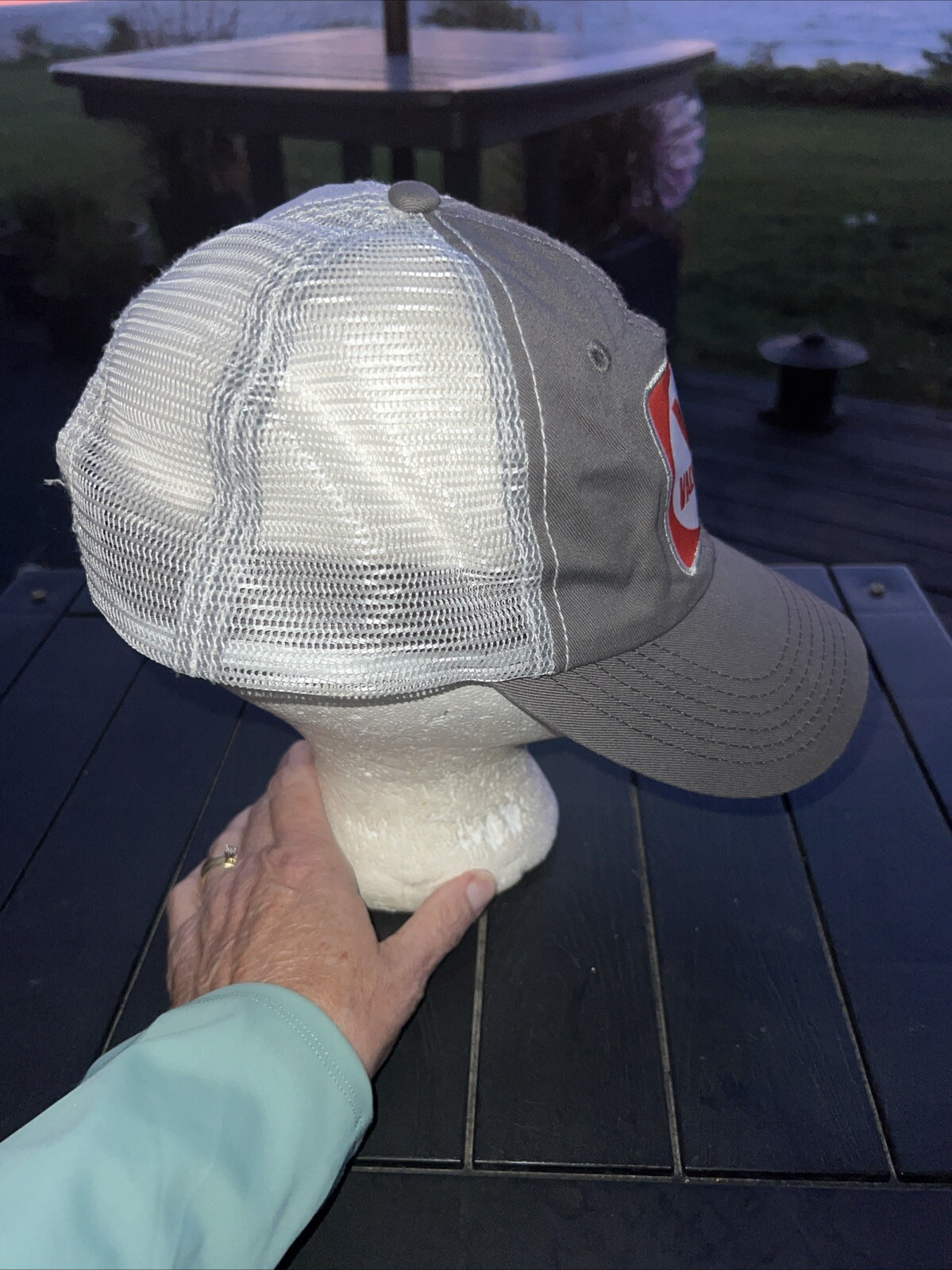Valvoline Red White Blue Patch on Gray Front Hat Cap Gray Bill Snapback