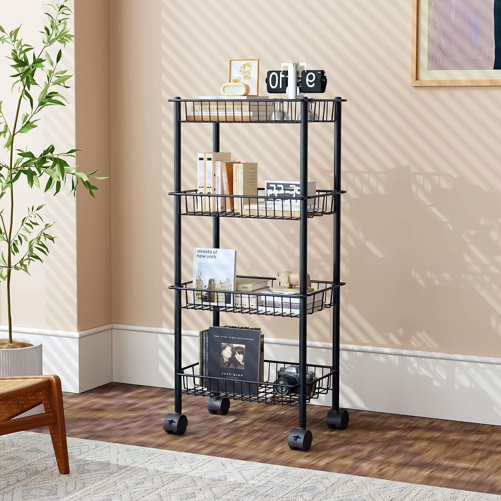 4Tier Metal Rolling Utility Cart Removable Baskets Storage Wheels Black