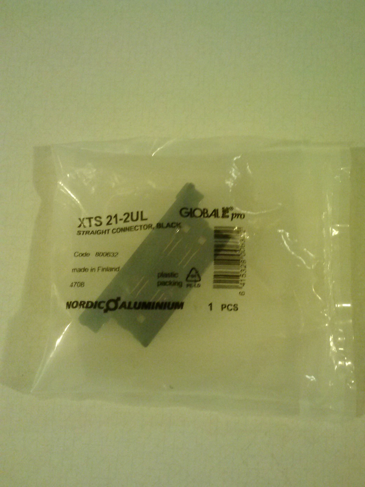 Brand New Global Pro XTS 21-2UL Straight Connector Black 800632 Nordic Aluminum