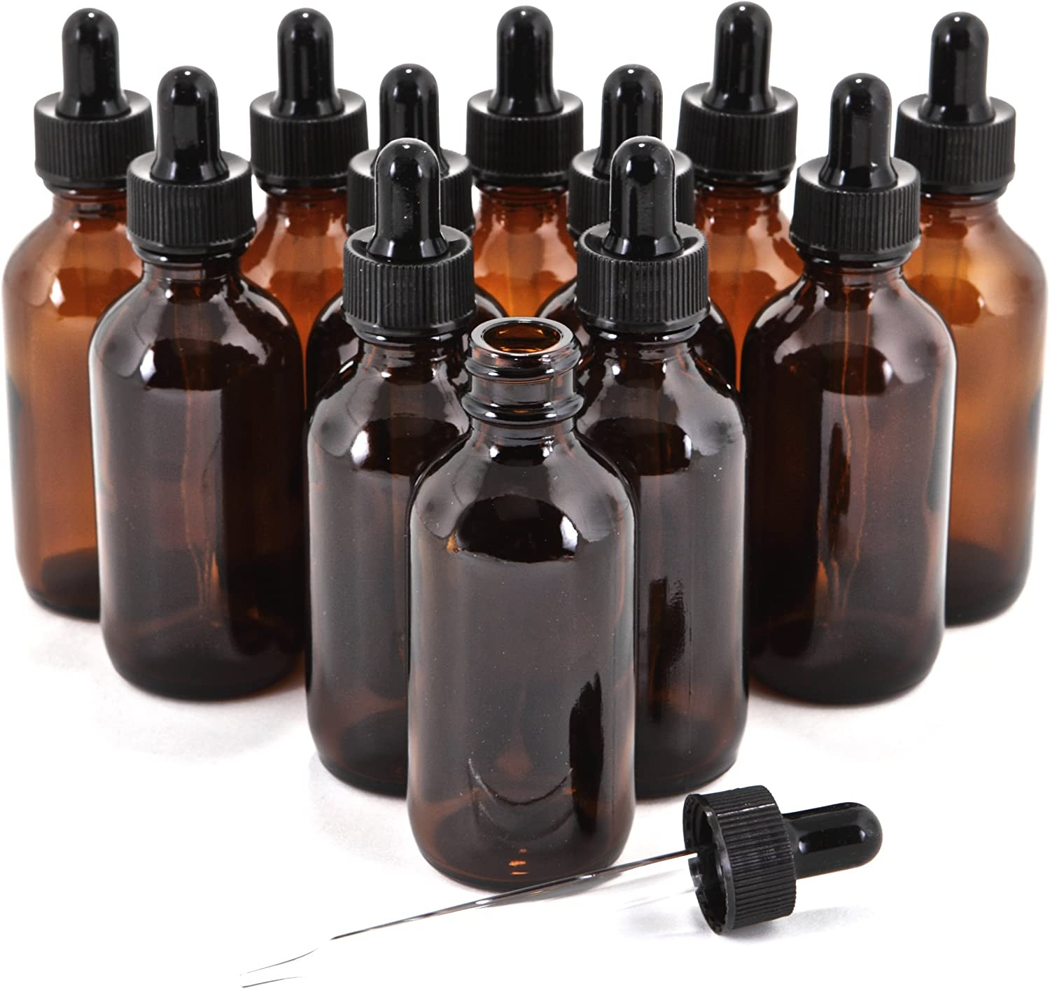 Vivaplex 12, Amber, 2 Oz Glass Bottles, with Glass Eye Droppers
