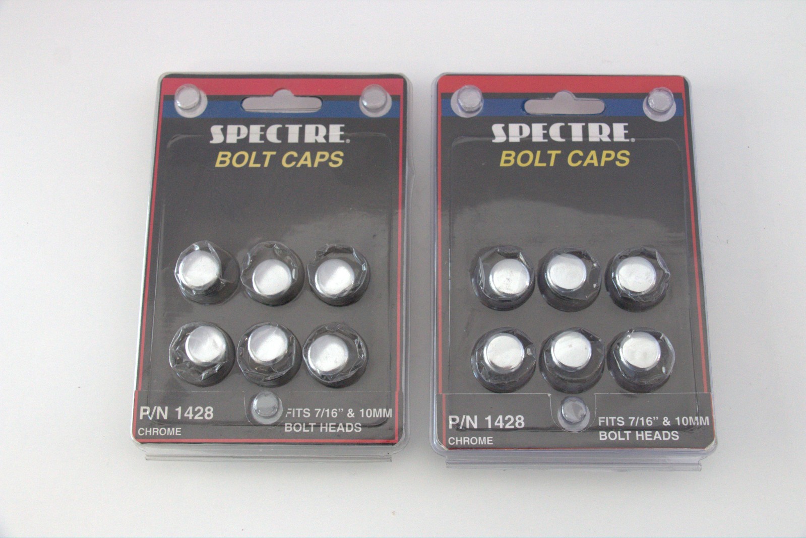(12) 7/16" or 10mm Chrome Bolt Caps 2 Pack SB BB Chevy SBC BBC Ford 302 350 454