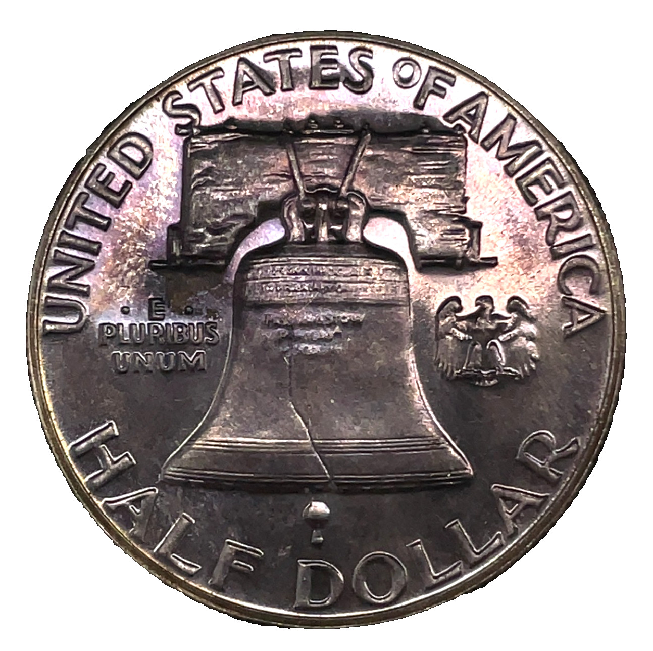 1954 Franklin Half Dollar Gem 90% Silver Proof 50c Purple Toned Rev.U.S Coin #53