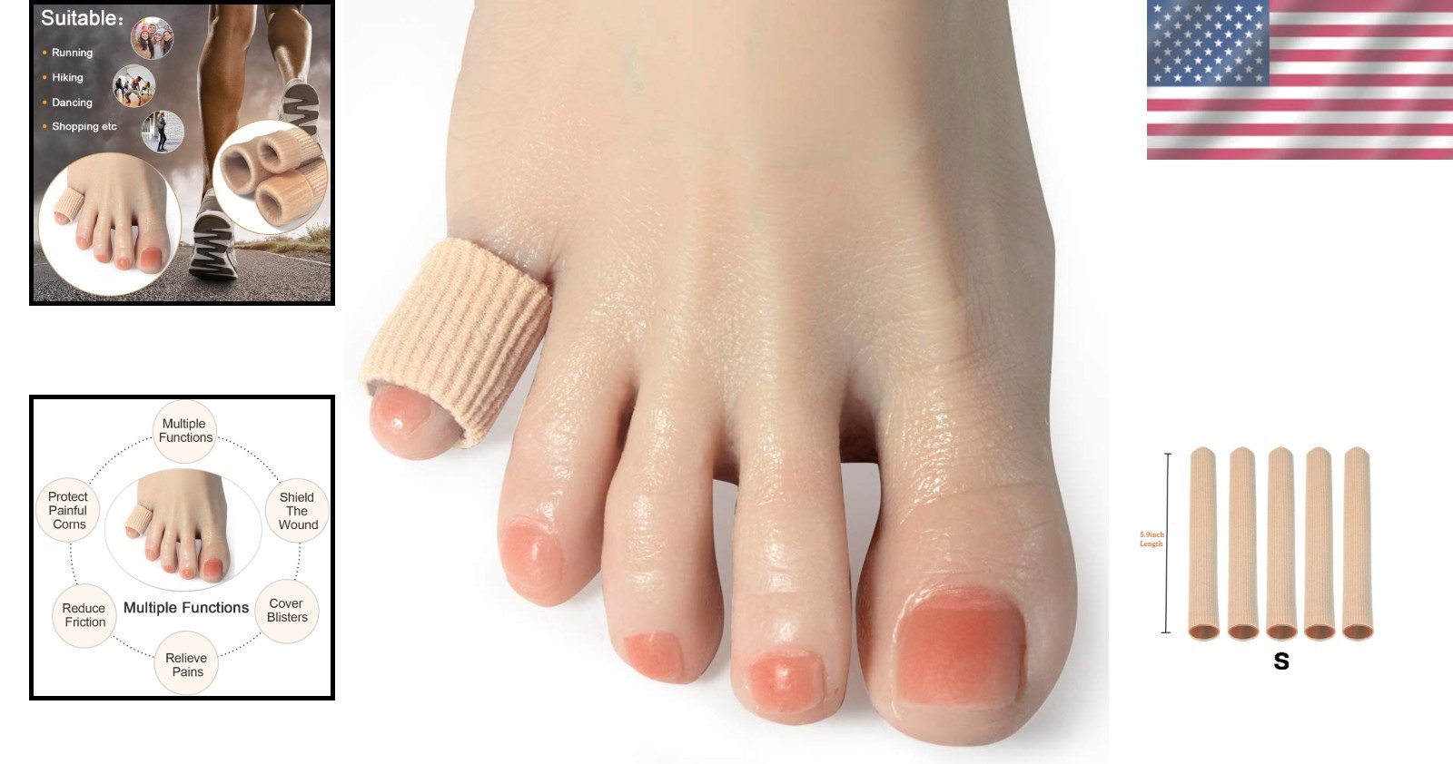 Stretchable Toe Tube Sleeves 5 Pack