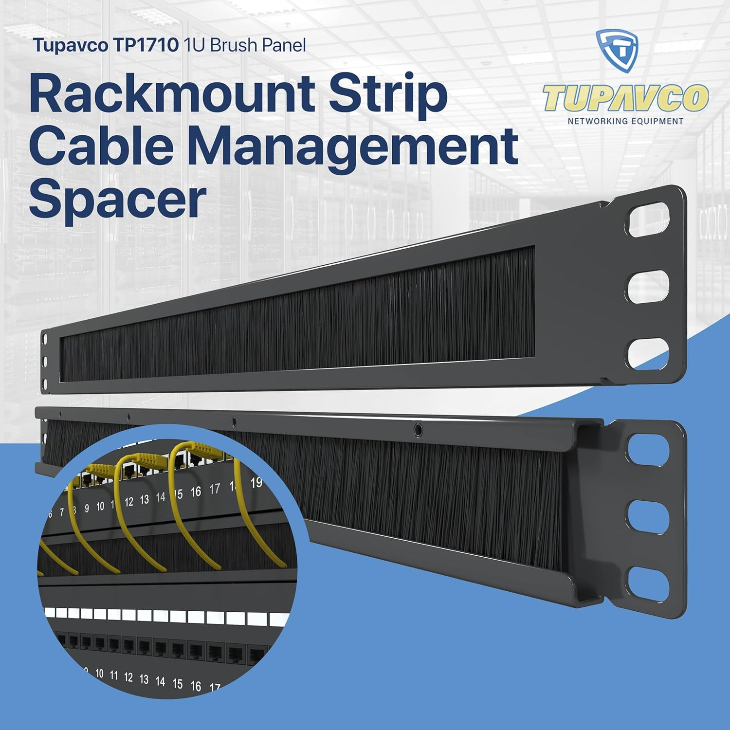 19" Rackmount Brush Panel (2-Pack) for Cable Management and Airflow Efficiency
