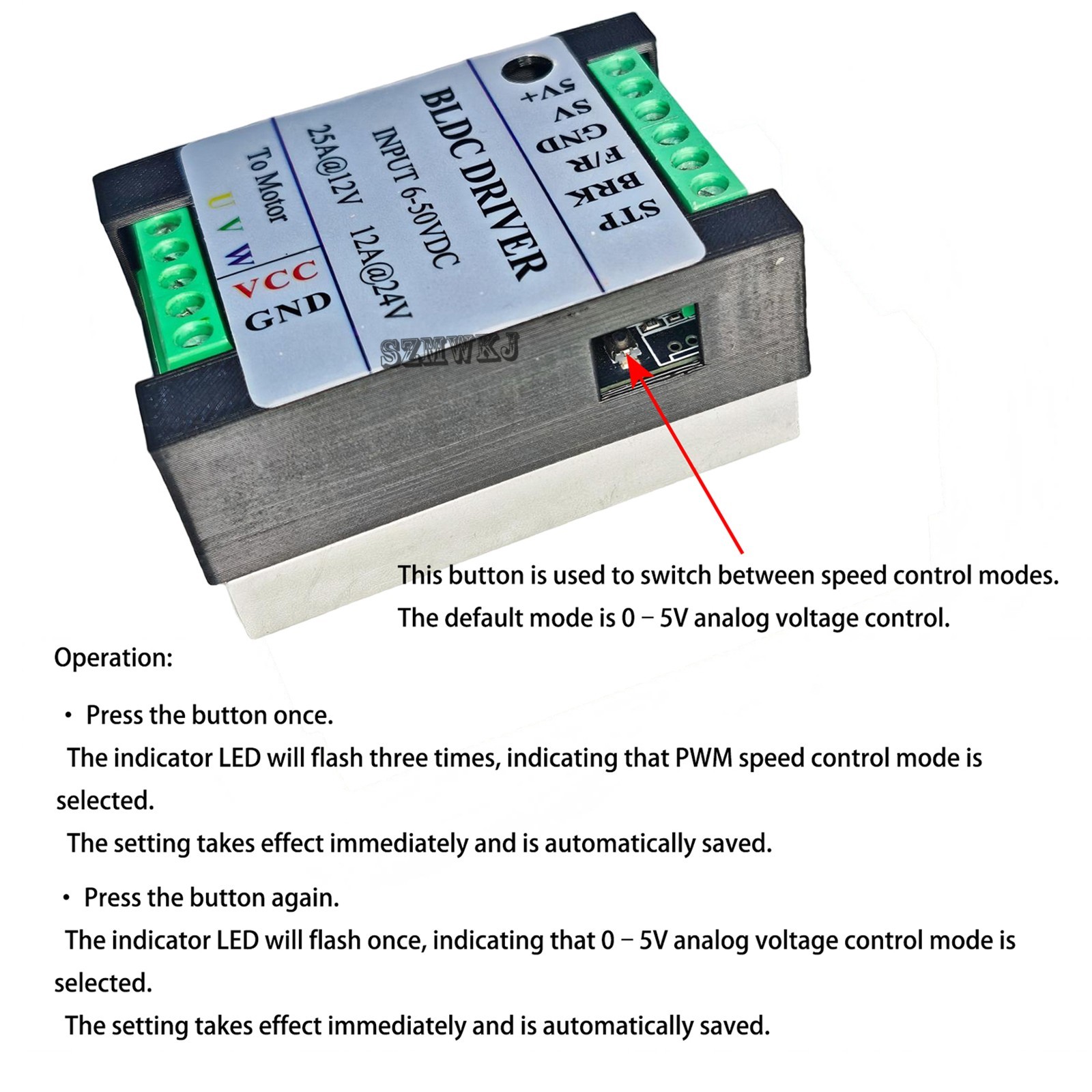 3-Phase 300W Brushless Motor Speed Controller DC6-50V Sensorless PWM Drive Board
