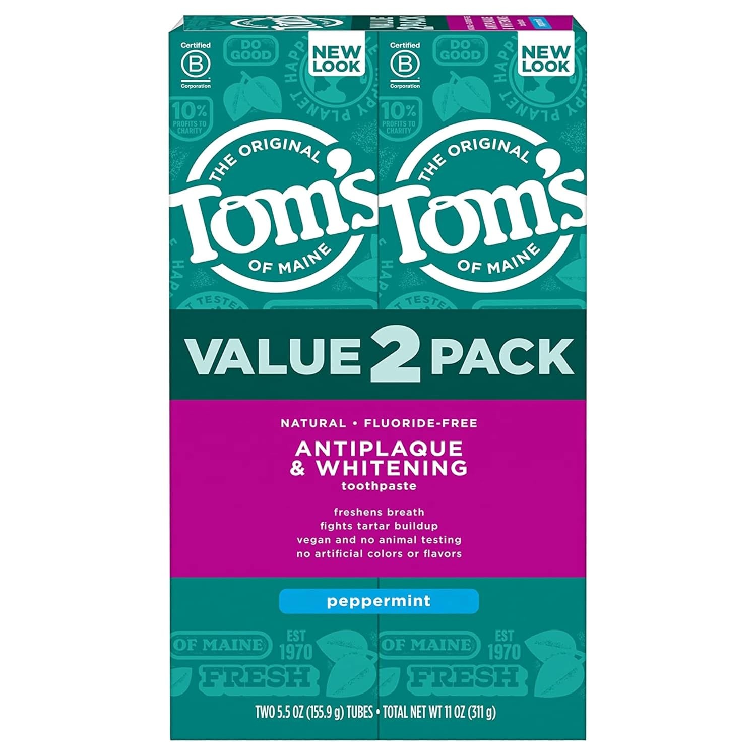 Tom's of Maine Fluoride-Free Antiplaque & Whitening Natural Toothpaste, Peppermi