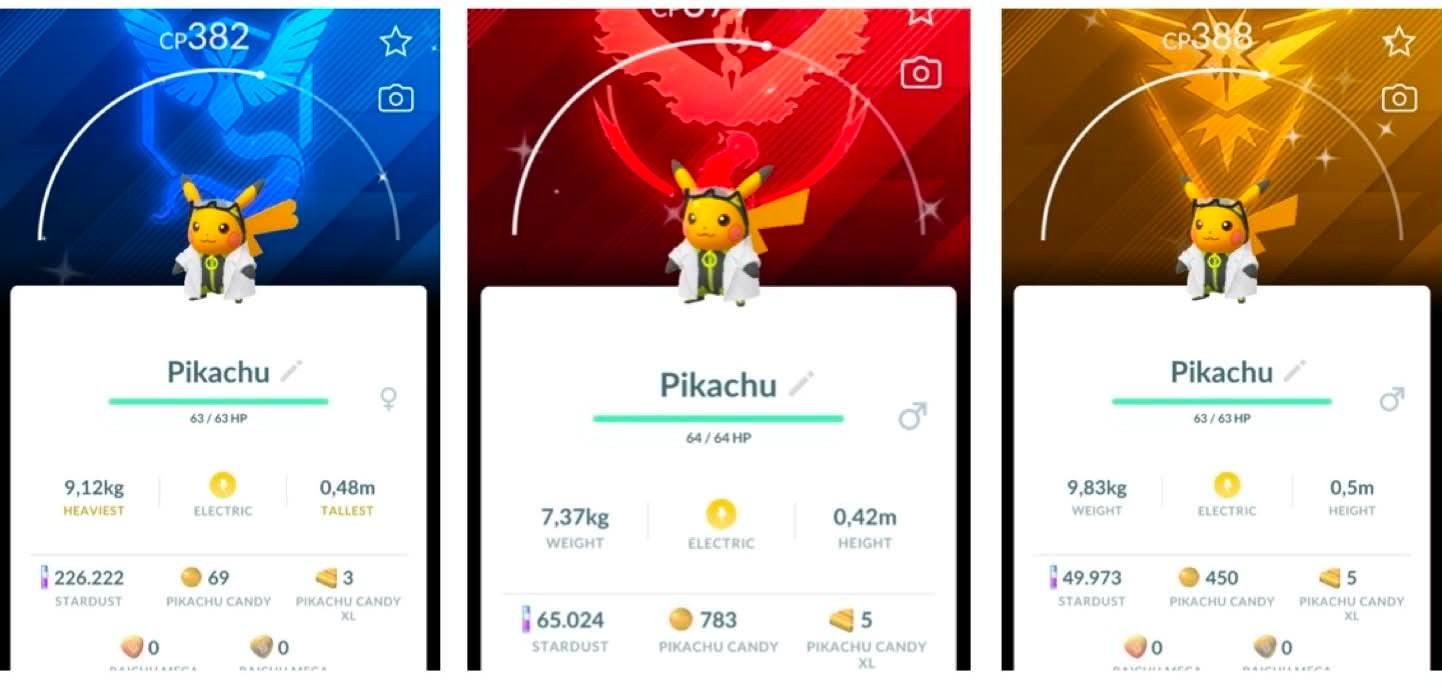 Pokémon Go - Shiny Pikachu Professor Willow - Background Mystic /Valor/ Instinct