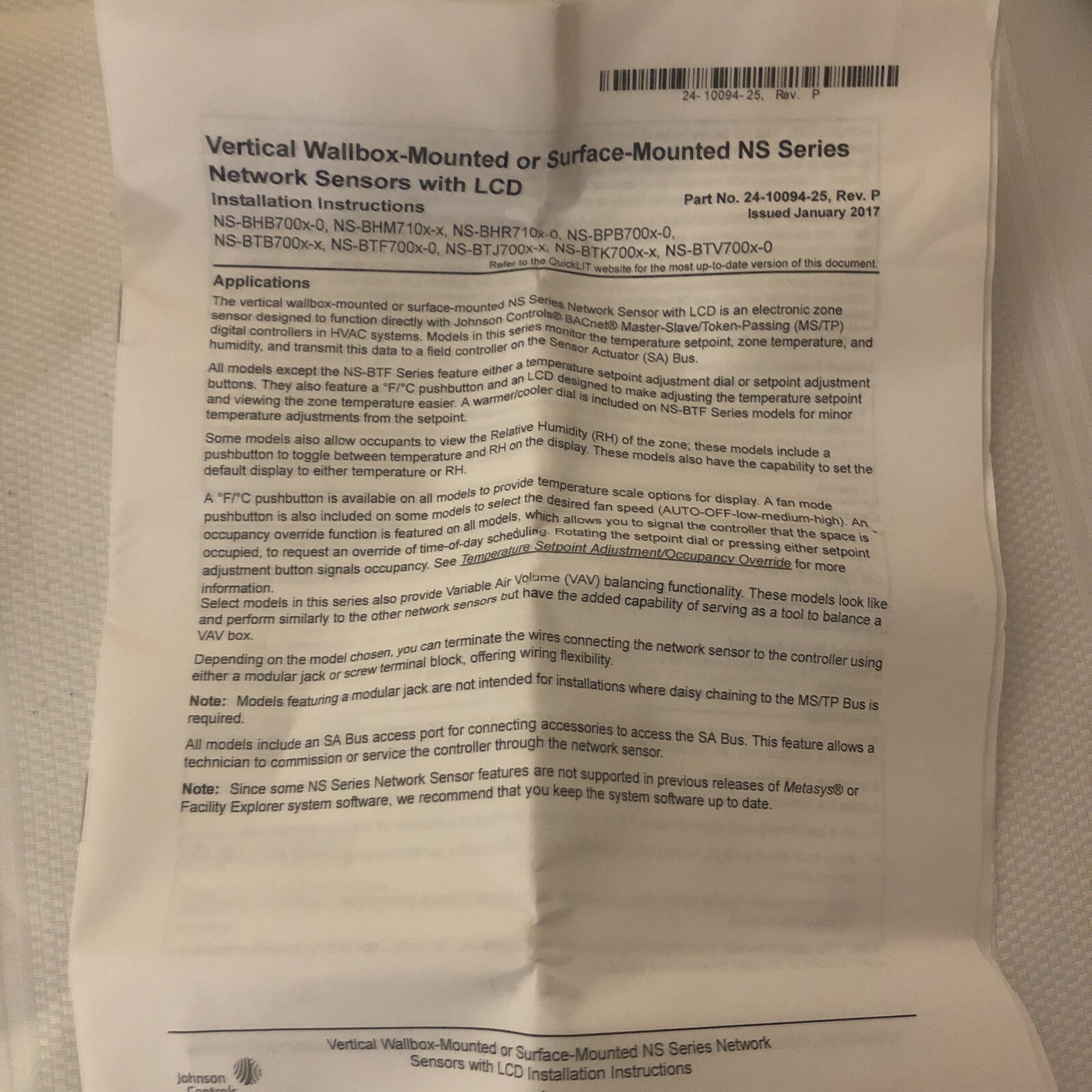 JOHNSON CONTROLS - NS-BTF7002-0