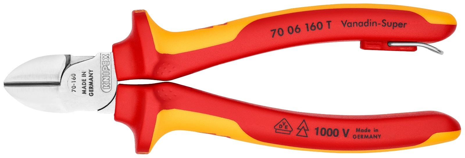 KNIPEX 70 06 160 T  6 1/4" Diagonal Cutters-1000V Insulated-Tethered Attachment