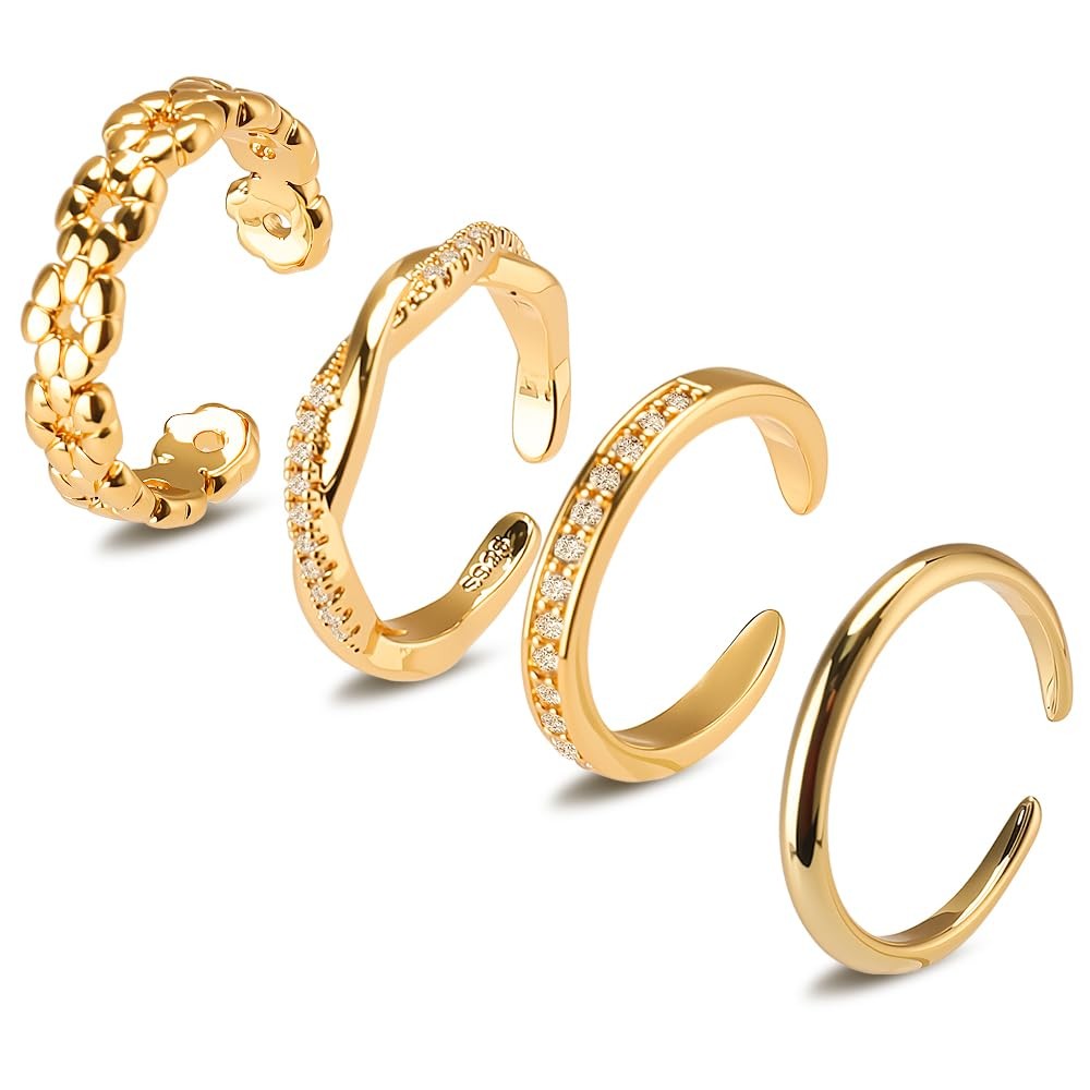 4 Pcs 14K Gold Filled Toe Rings Adjustable Toe Rings Summer Beach Foot Jewelry