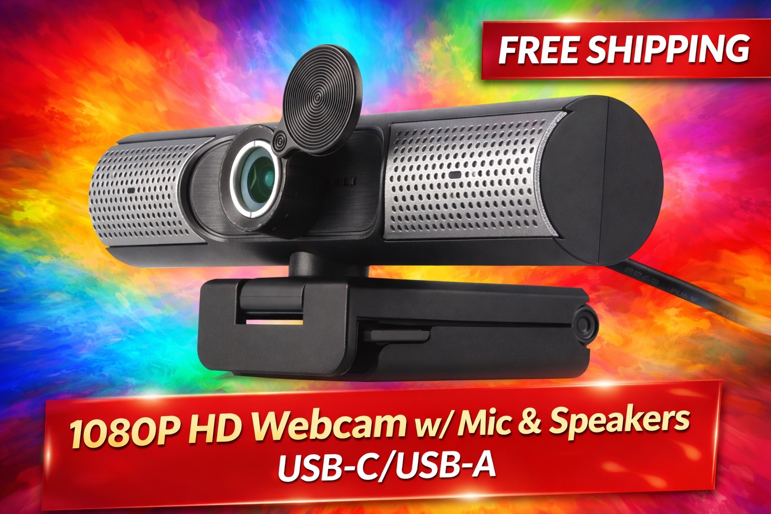 1080P HD Webcam w/ Mic & Speakers USB-C/USB