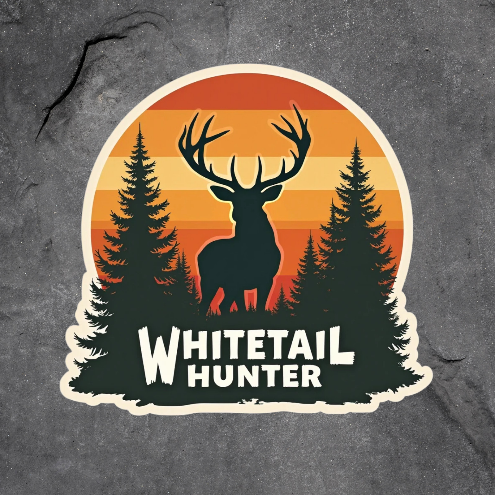 Hunting Sticker Vinyl Decal Whitetail Hunter Deer Silhouette Sunset Forest Scene