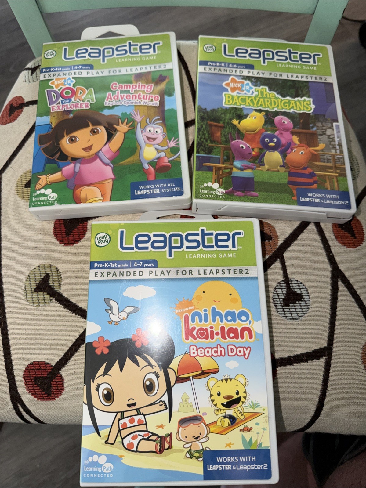 Leapster Learning Game System Game Lot Of 3 Dora, Backyardigans, And Beach Day