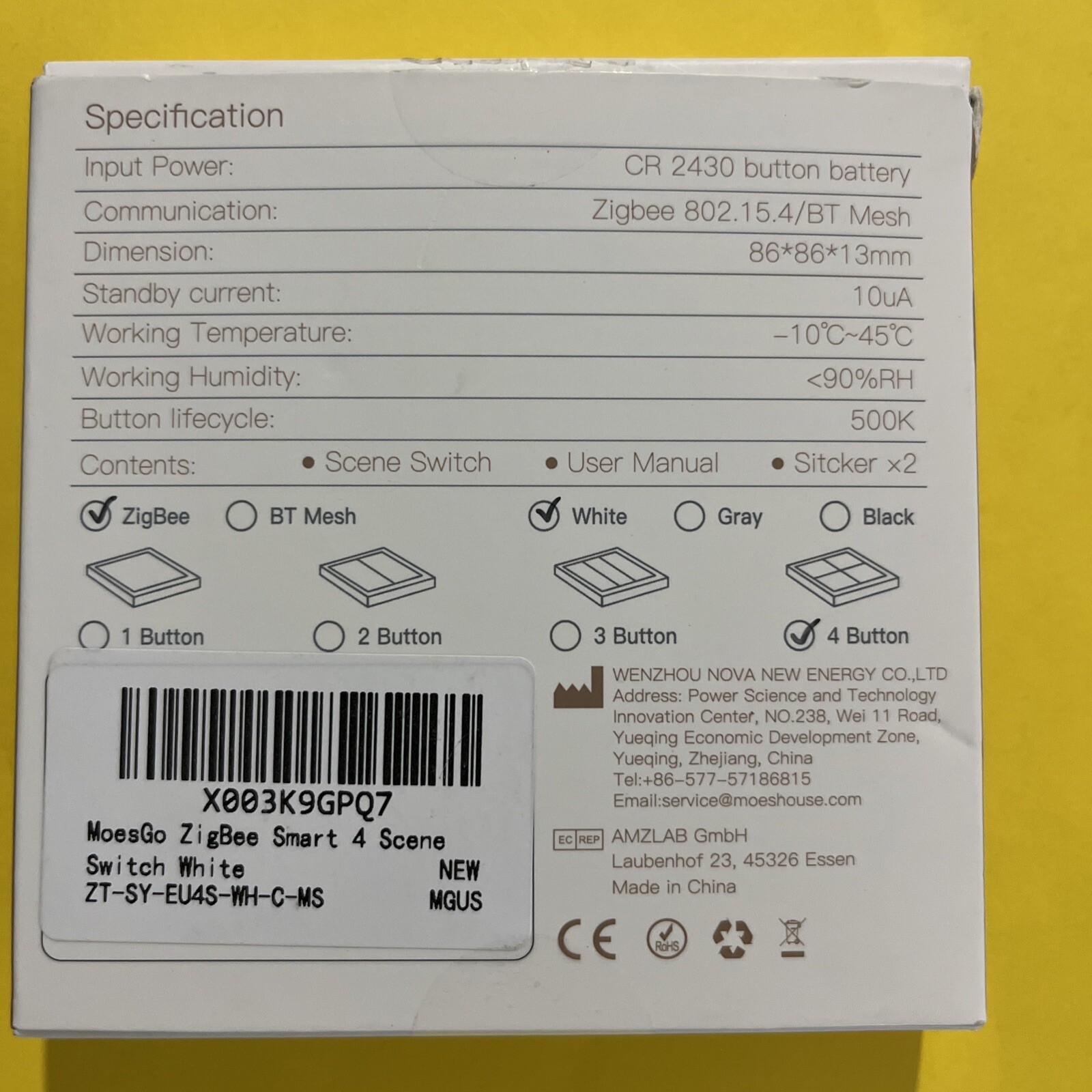 MOES Scene Switch - RF433 - White