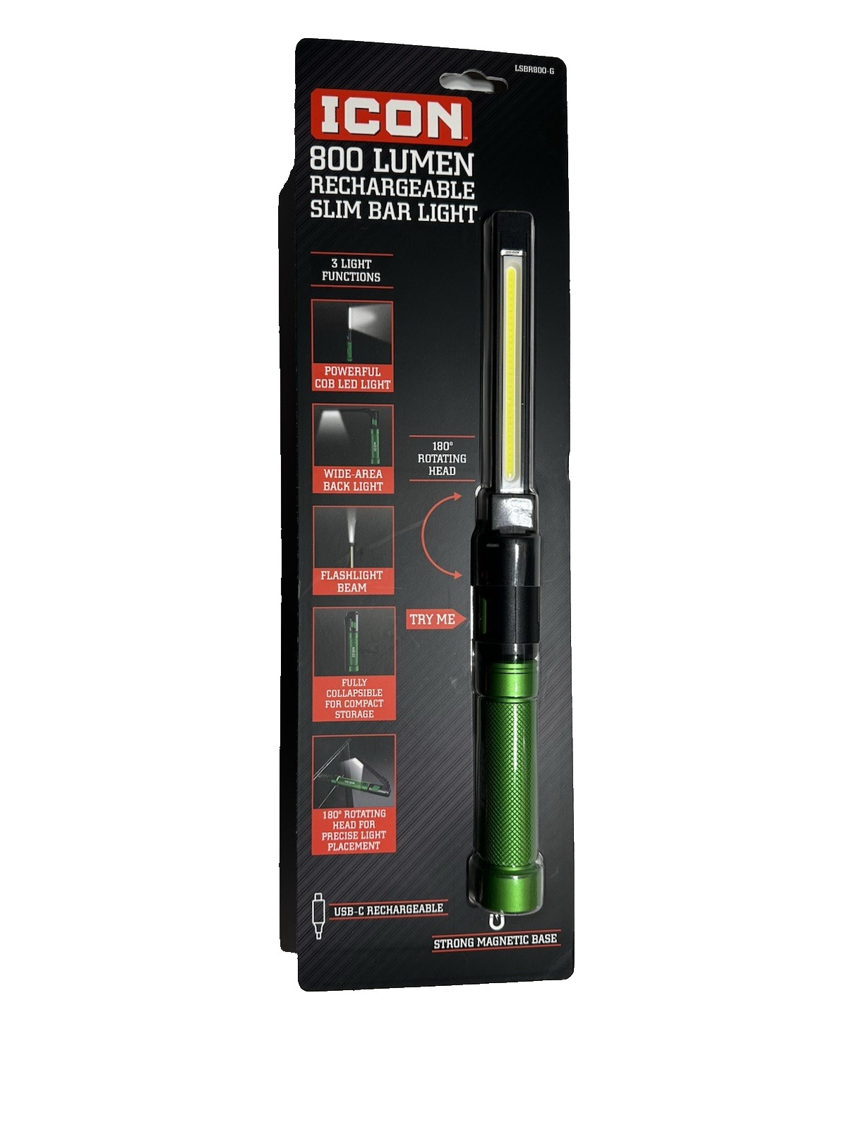 ICON 800 Lumen LED Rechargeable Magnetic Handheld Foldable Slim Bar Work Light