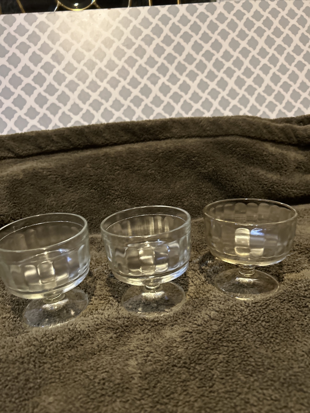 Three Vintage Clear Short Stem Sherbet Glasses , 3" x 3 1/2"