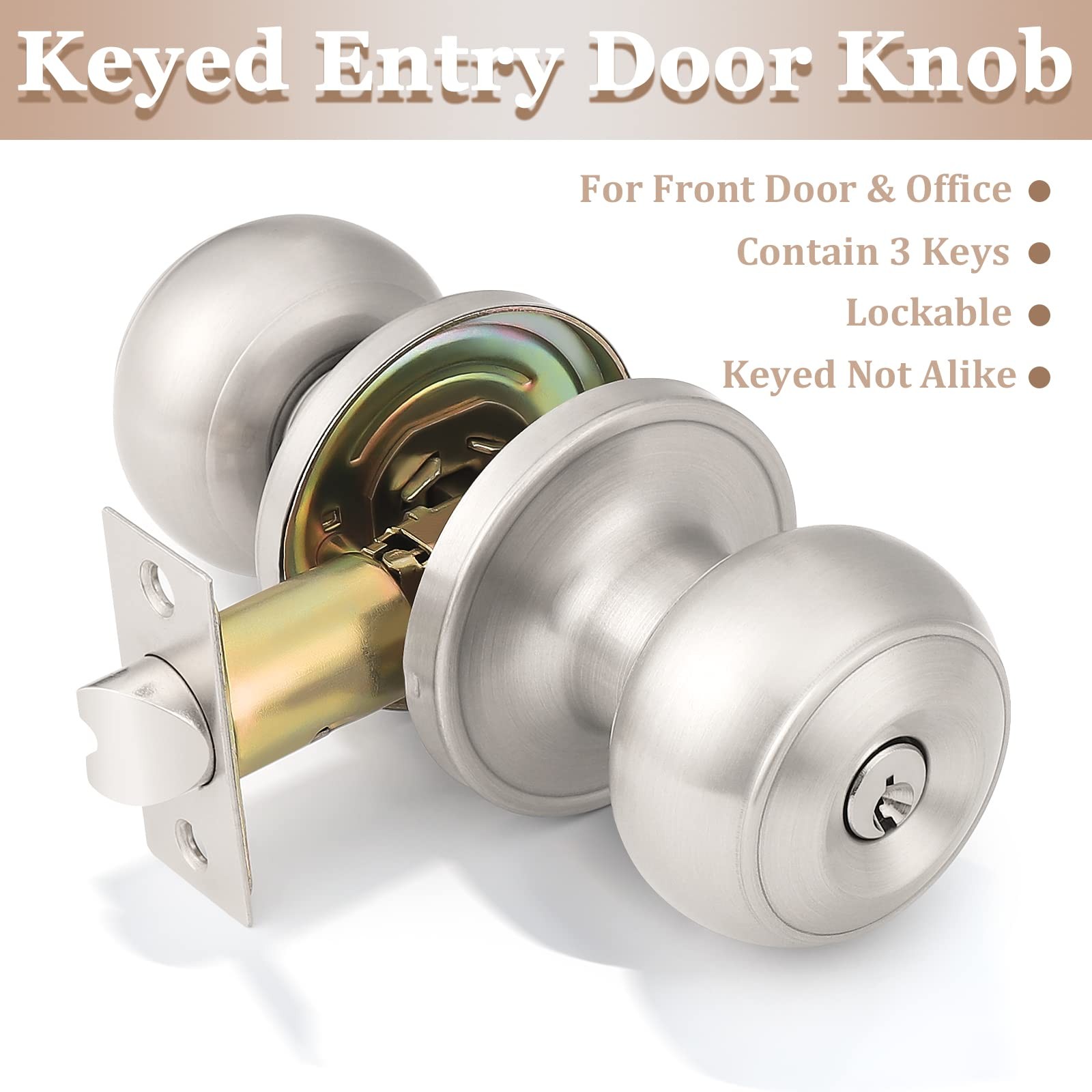Probrico (1 Pack) Satin Nickel Round Entry Door Knobs 1 Pack,