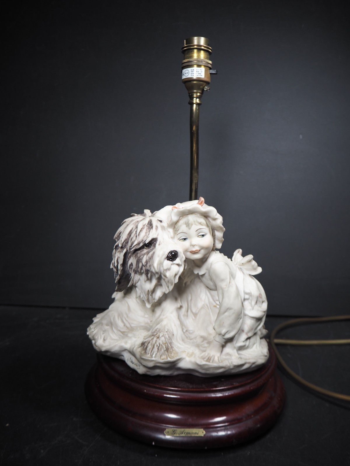 Vintage Capodimonte - G Armani "Girl with Sheep Dog" Table Lamp 37cm tall