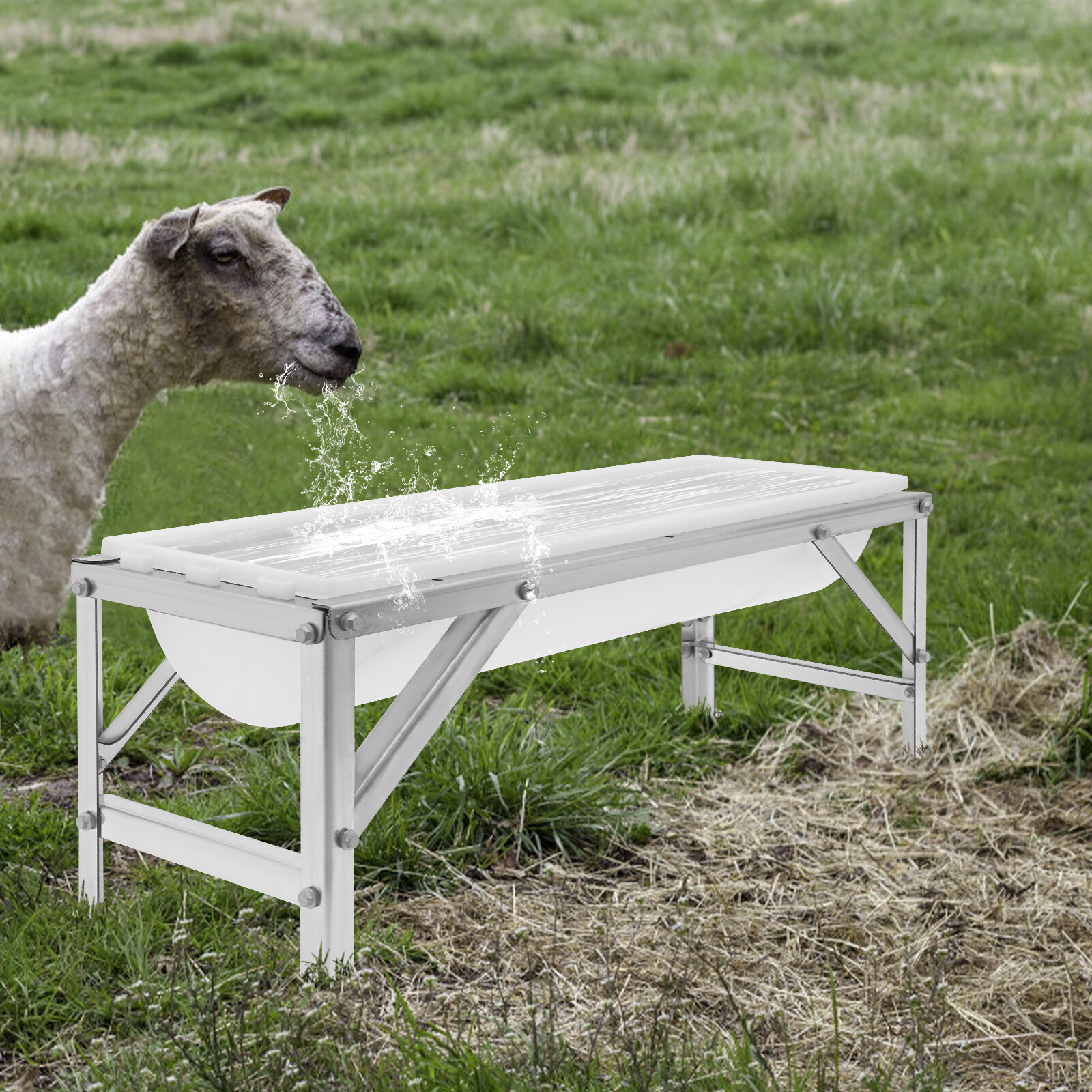 35L Livestock Rectangular Feed Trough Feed Trough Feeder w/Stand Floor Standing