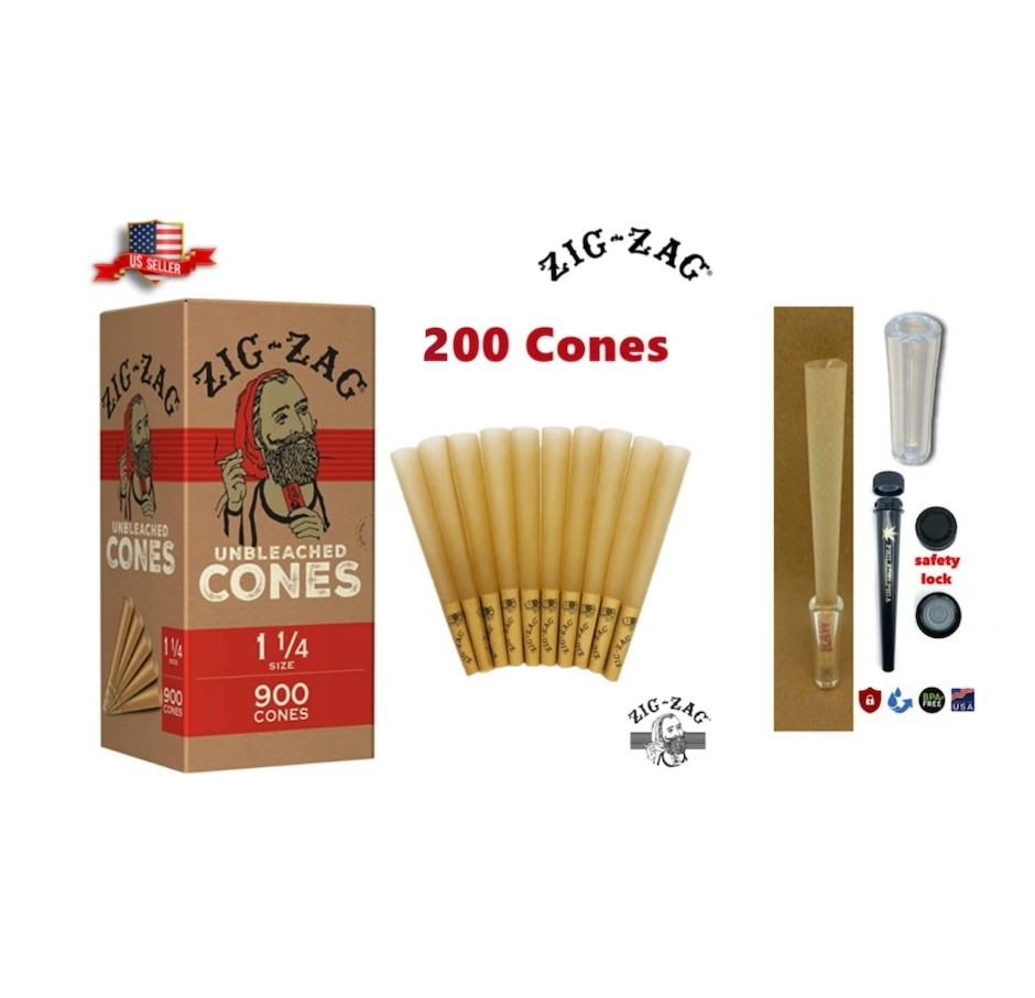 zig zag 1 1/4 unbleached cone(200PK)+Philly tube+glass cone tip