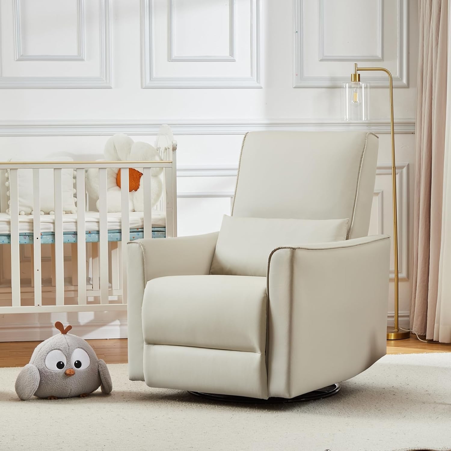 Swivel Rocking Recliner Chair Manual Leather Glider with Lumbar Padded Armrest